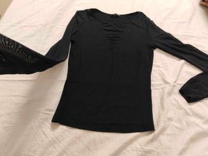 Chic Black Mesh Sleeve Top