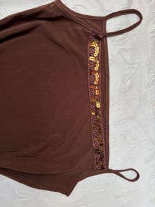 Y2K Brown Embellished Camisole Top