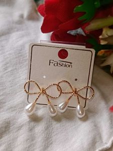 Elegant Bow Pearl Drop Earrings
