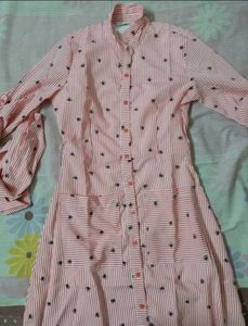 Chic Pink Striped Button-Up Midi Dress