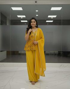 Yellow Printed Kurta with Palazzo Set