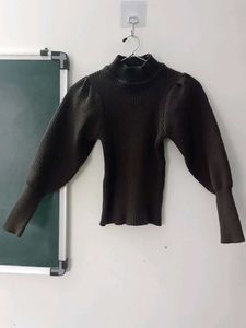 Chic Puff Sleeve Ribbed Turtleneck