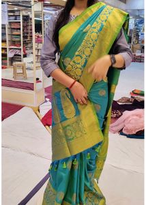 Elegant Teal & Gold Silk Saree