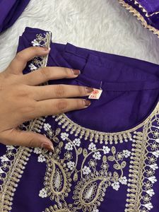 Embroidered Purple Kurta Set