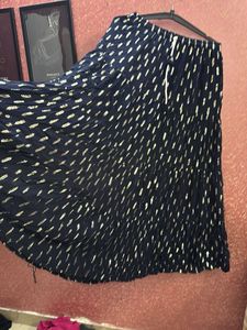 Navy Blue Ethnic Skirt with Gold Print