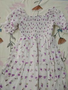 Charming Floral Print Tiered Dress