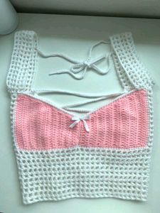 Crochet Pink & White Top
