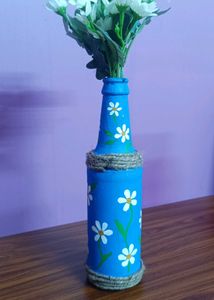 Hand-Painted Blue Daisy Bottle Vase
