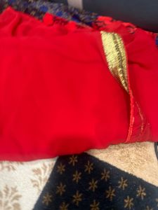 Elegant Red Saree with Golden Border