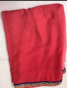 Pink Coral Saree with Royal Blue &amp; Gold Border
