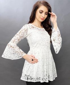 casual regular sleeves printed women white top - L