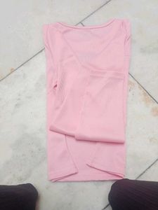 Pink Ribbed Long Sleeve Zip Top