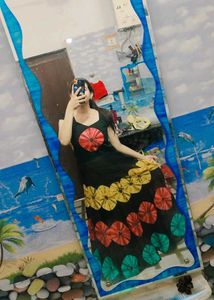 Black Ethnic Gown with Floral batic print