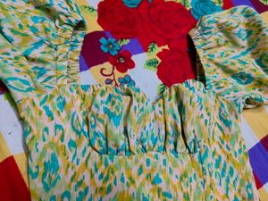 Boho Print Puff Sleeve Midi Dress