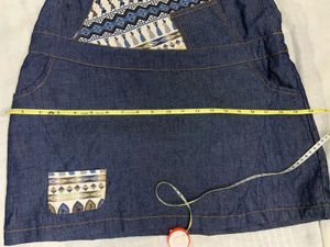 Denim Pinafore Dress with Bohemian Print