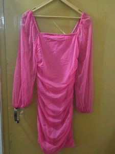 Sheer Sleeve Ruched Dress