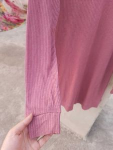 Ajio Ribbed Dusty Purple Pink Dress Women