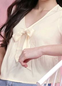 Cream Bow Tie V-Neck Top