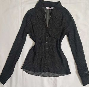 Y2k Vintage 2000s Office Siren Pleated Sheer Top