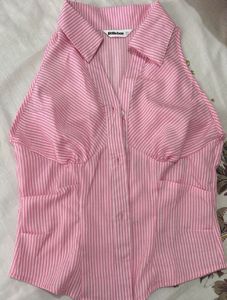 Pink Striped Halter Neck Top