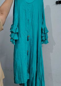 Teal Ruffle Sleeve up and down kurti dress
