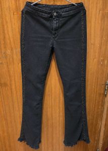 Black Flared Jeans with Embellished Side Detail