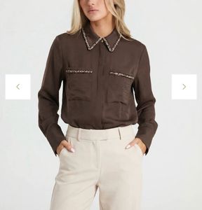 Zara Elegant Brown Button-Up Shirt