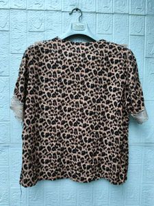 New with tag Korean Leopard Print Ruffle Trim Top
