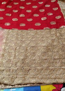 Wedding Saree/Cream And Red Net Saree