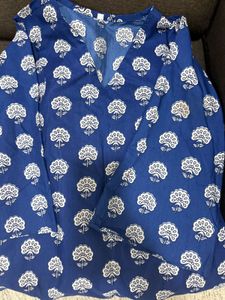 Chic Blue Block Print Kurta &amp; Palazzo Set