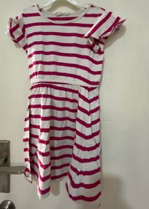 Gap Fit N Flare Dress In White Pink Stripes