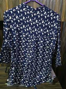Navy Blue Butterfly Print Tunic Top