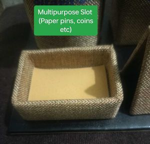 Premium Jute Desk Organizer with Clock