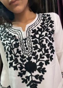 White Embroidered Cotton short kurti
