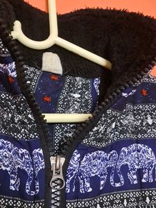 Elephant Print Fleece Lined Jacket