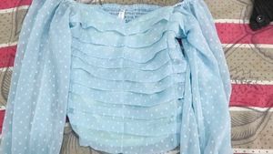 Sheer Polka Dot Ruffle Crop Top
