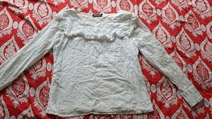 White Textured Long Sleeve Top