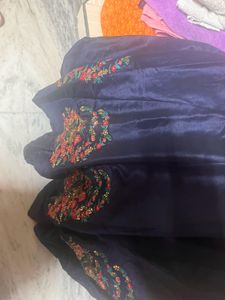 Navy Blue off Shoulder Embroidered Anarkali Dress