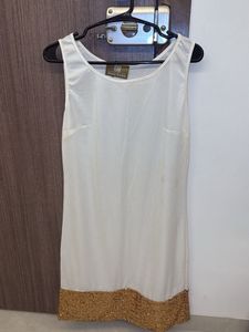 Elegant White &amp; Gold Sequin Dress