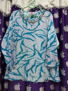 Blue Abstract Print Long Sleeve Top pant