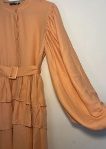 Peach Ruffle Detail Midi Dress