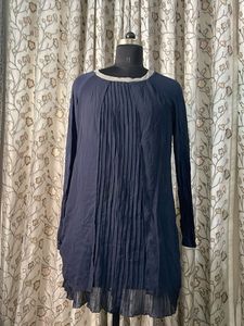 Elegant Navy Blue Pleated Kurta