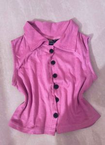 Pink Sleeveless Button-Up Top