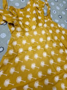 Yellow Palm Print Midi Dress