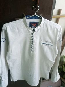 Boy's white collar short kurta style shirt