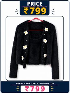 furry crop cardigan with top