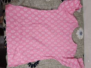 Pink Printed Cotton Kurta
