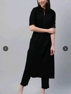 Libas Women Black Cotton Solid Straight Kurta