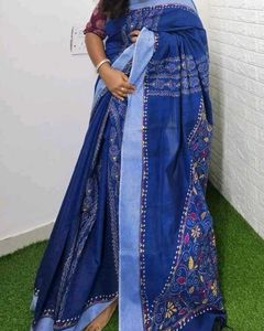 Brand New Hand Kantha Embroidered Cotton Saree