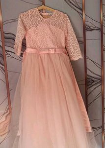 Elegant Peach Lace &amp; Tulle Party Dress
